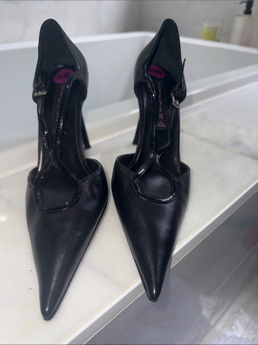 Steven By Steve Madden Black Pointed T-Strap High Heels